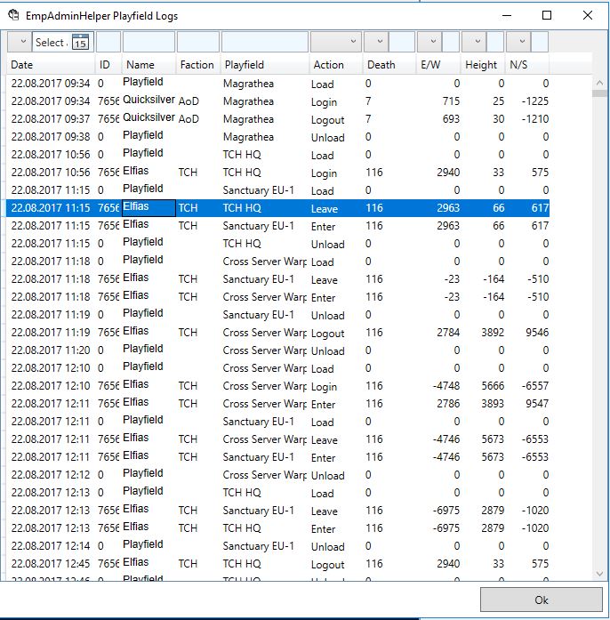 Playfield Logs | Emp Admin Helper